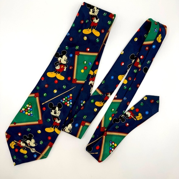Disney Mickey Unlimited Mickey Mouse Blue Billiards Pool Polyester Tie Necktie - Picture 1 of 3